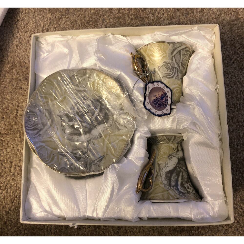 Lorren Home Trends By Lorenzo Fine China Demitasse Set 2 Cups 2 Saucers NIB NWT